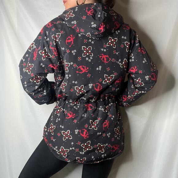 LL Bean Ski pullover anorak jacket shell coat snowflake‎ skiier boho black red S - Picture 15 of 17